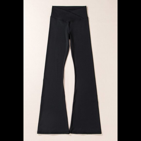 High-waisted crossover flared black leggings - Picture 5 of 10